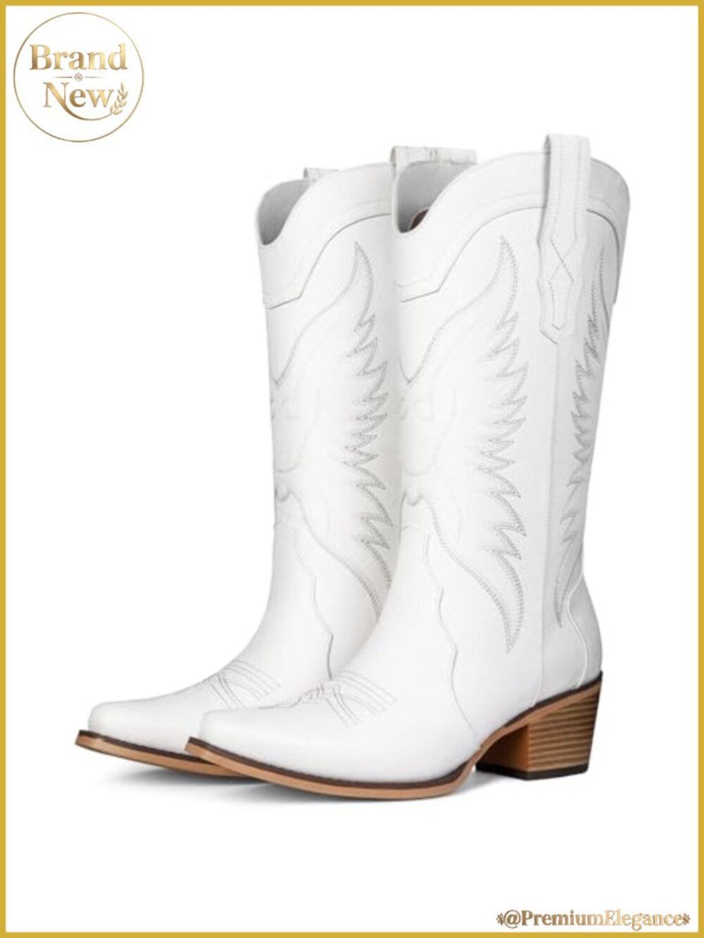 Western Cowgirl Boots for Women Snip Toe Mid Calf Chunky Heel Embroidered Faux